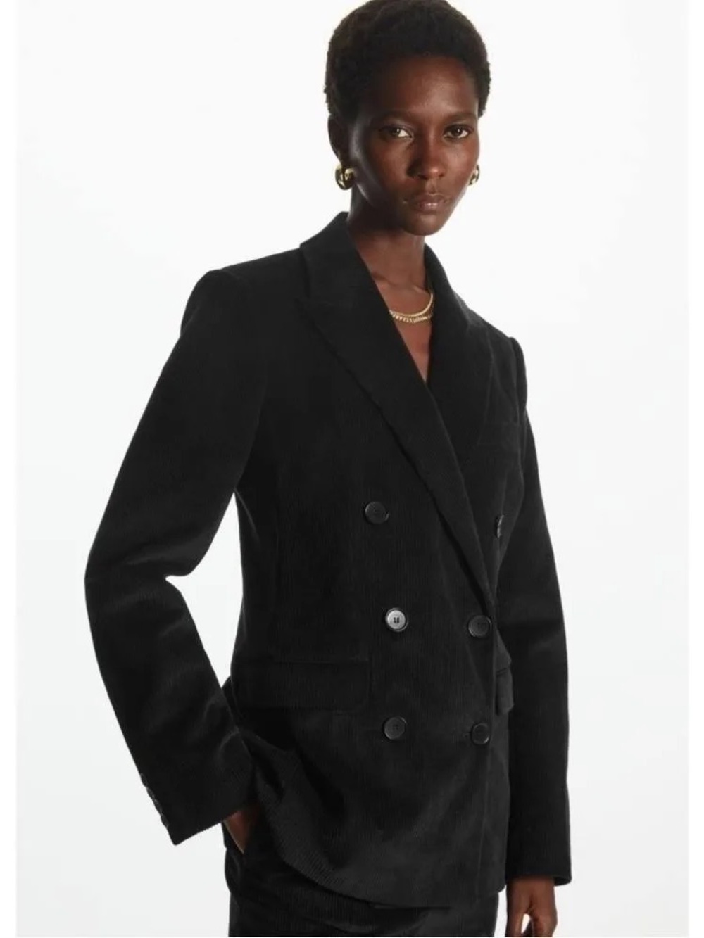 COS Black Double-Breasted Corduroy Blazer